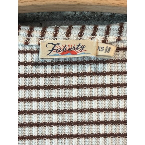 Faherty Womens XS Brown & White Striped Ribbed Knit Square Neck Top - Picture 4 of 6